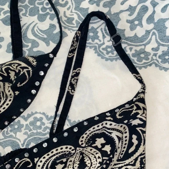 Cassee’s Sundress. Black & white print w/adornments. Fully lined. 100% cotton. - Picture 9 of 12